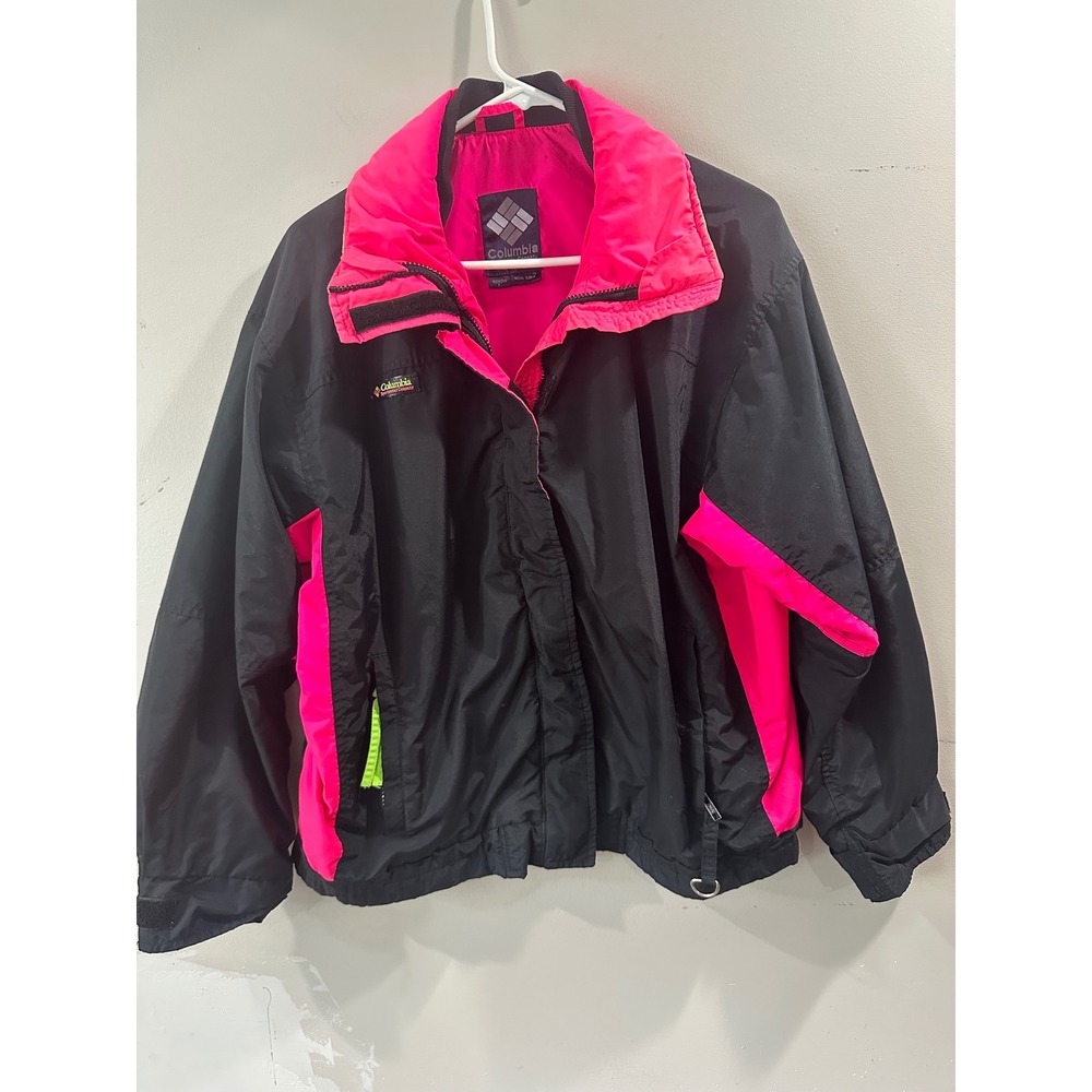 Vintage Columbia Sportswear Womens Jacket Black Hot Pink Radial Sleeve Size L